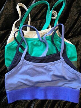 Set of 2 Double-Layer Sports Bras, XS, Blue and Green